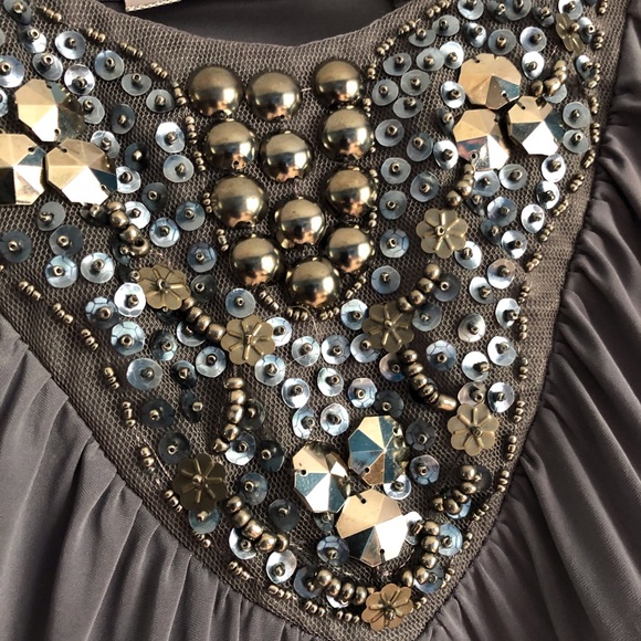 Pewter Grey Beaded Dress Size M  Kitty Kat - Picture 6 of 16